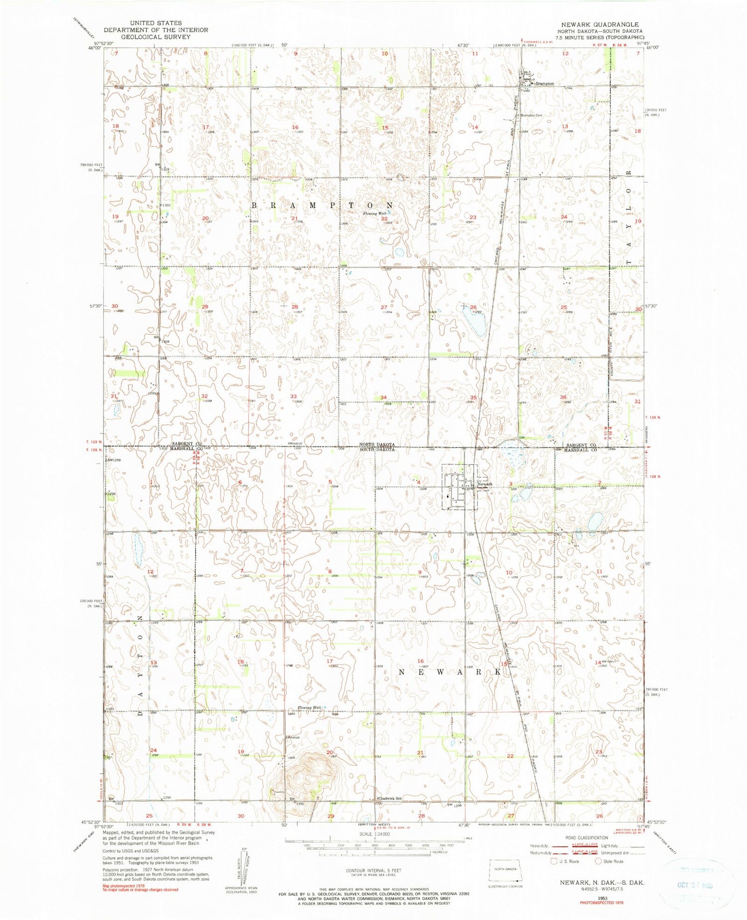 Classic USGS Newark South Dakota 7.5'x7.5' Topo Map Image