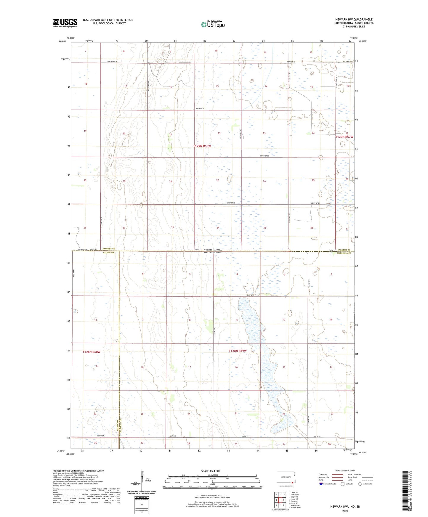 Newark NW North Dakota US Topo Map Image