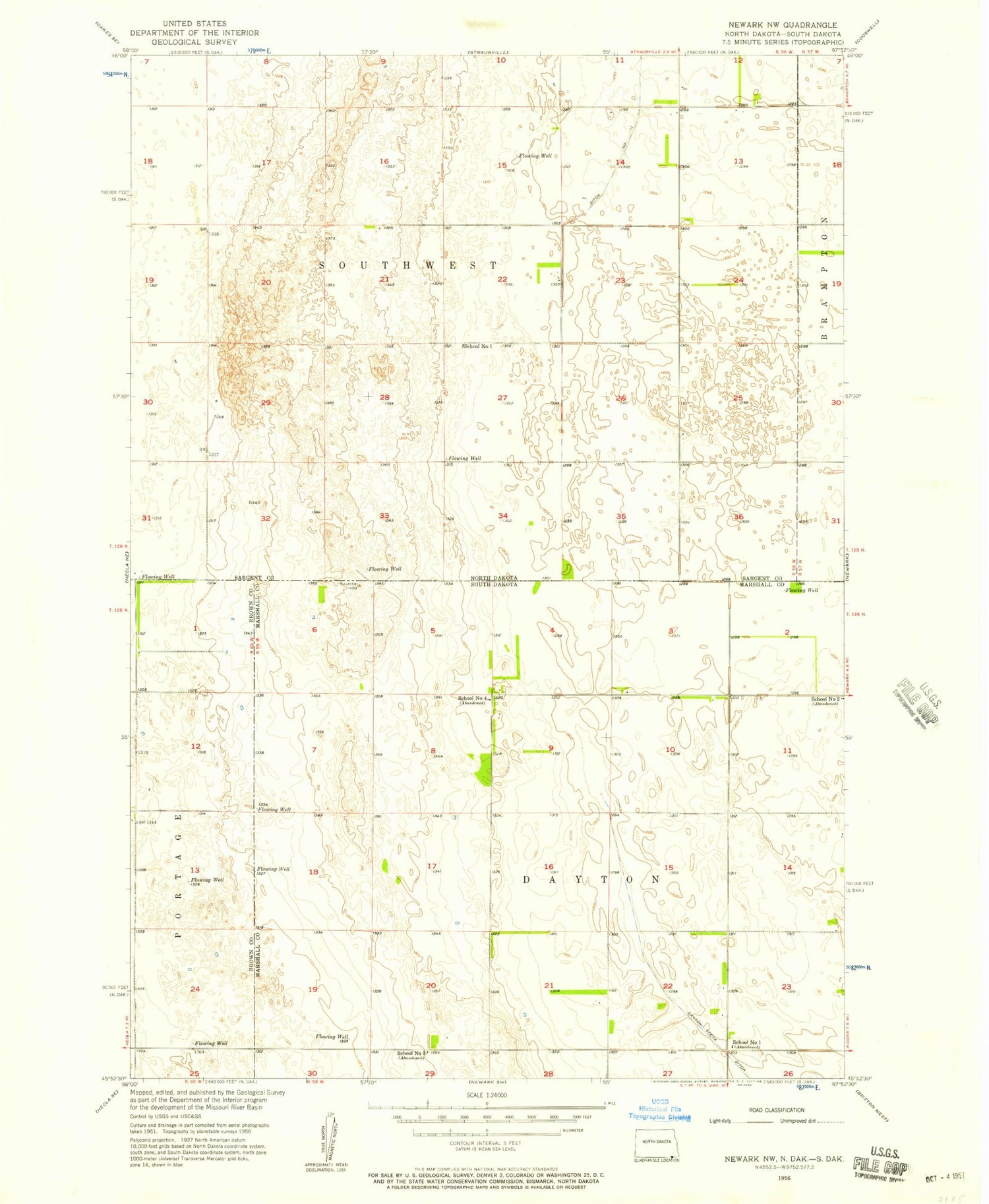 Classic USGS Newark NW North Dakota 7.5'x7.5' Topo Map Image