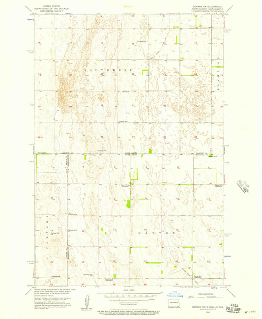 Classic USGS Newark NW North Dakota 7.5'x7.5' Topo Map Image