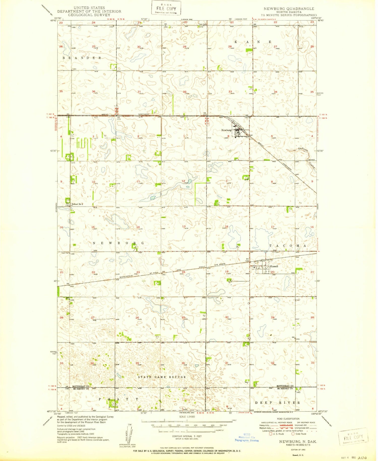Classic USGS Newburg North Dakota 7.5'x7.5' Topo Map Image