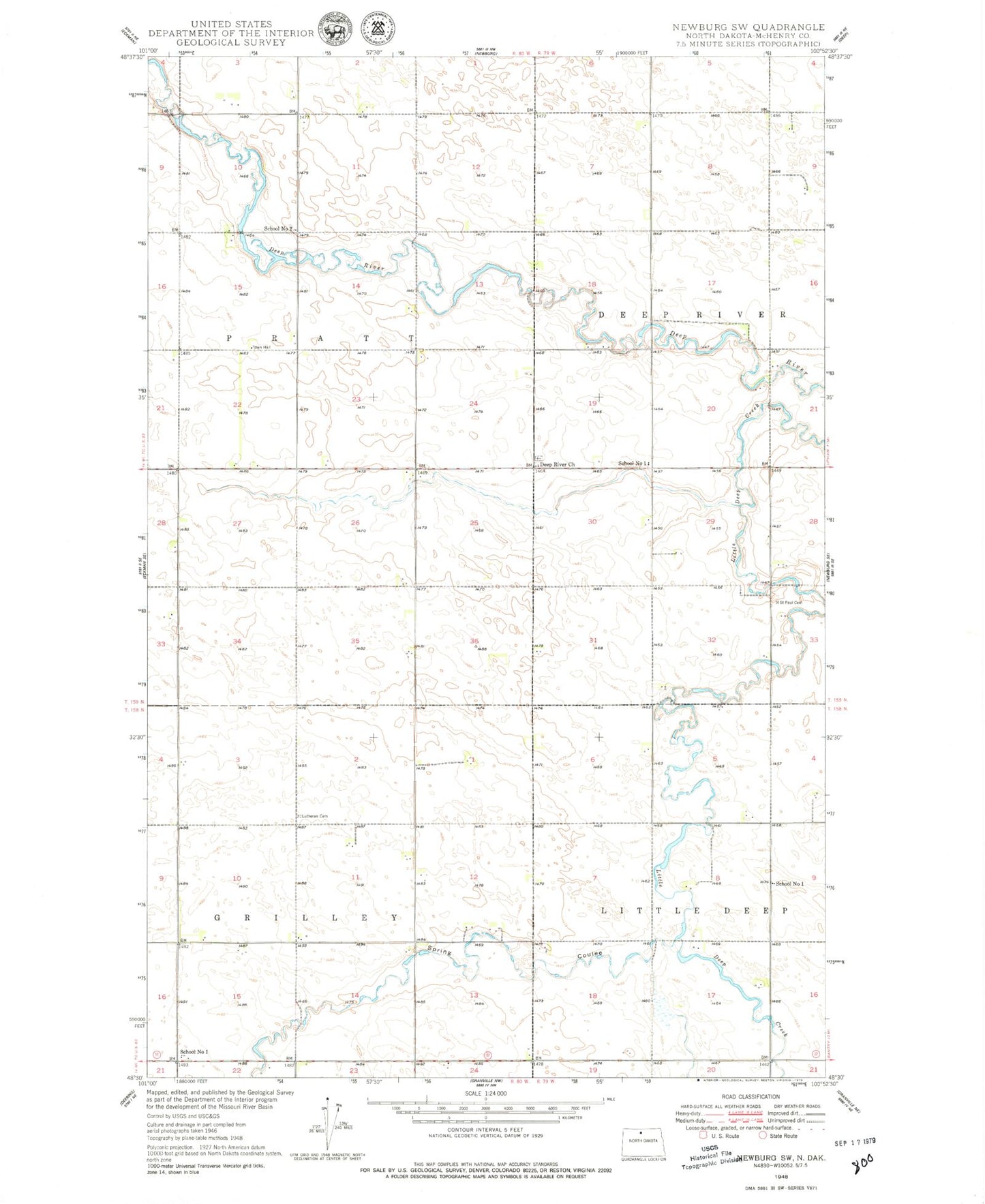 Classic USGS Newburg SW North Dakota 7.5'x7.5' Topo Map Image