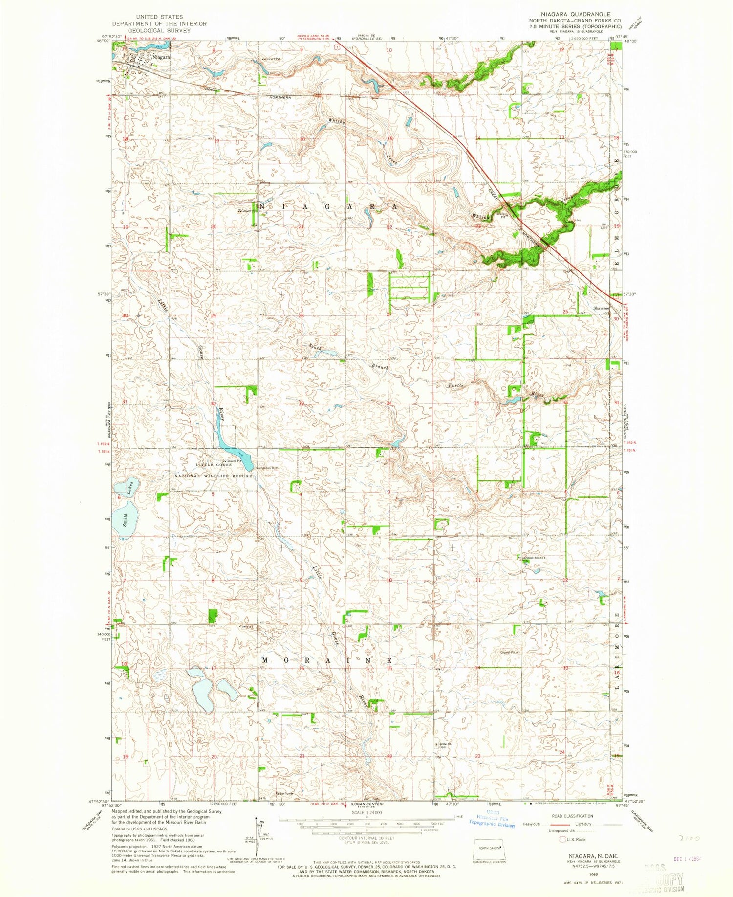 Classic USGS Niagara North Dakota 7.5'x7.5' Topo Map Image