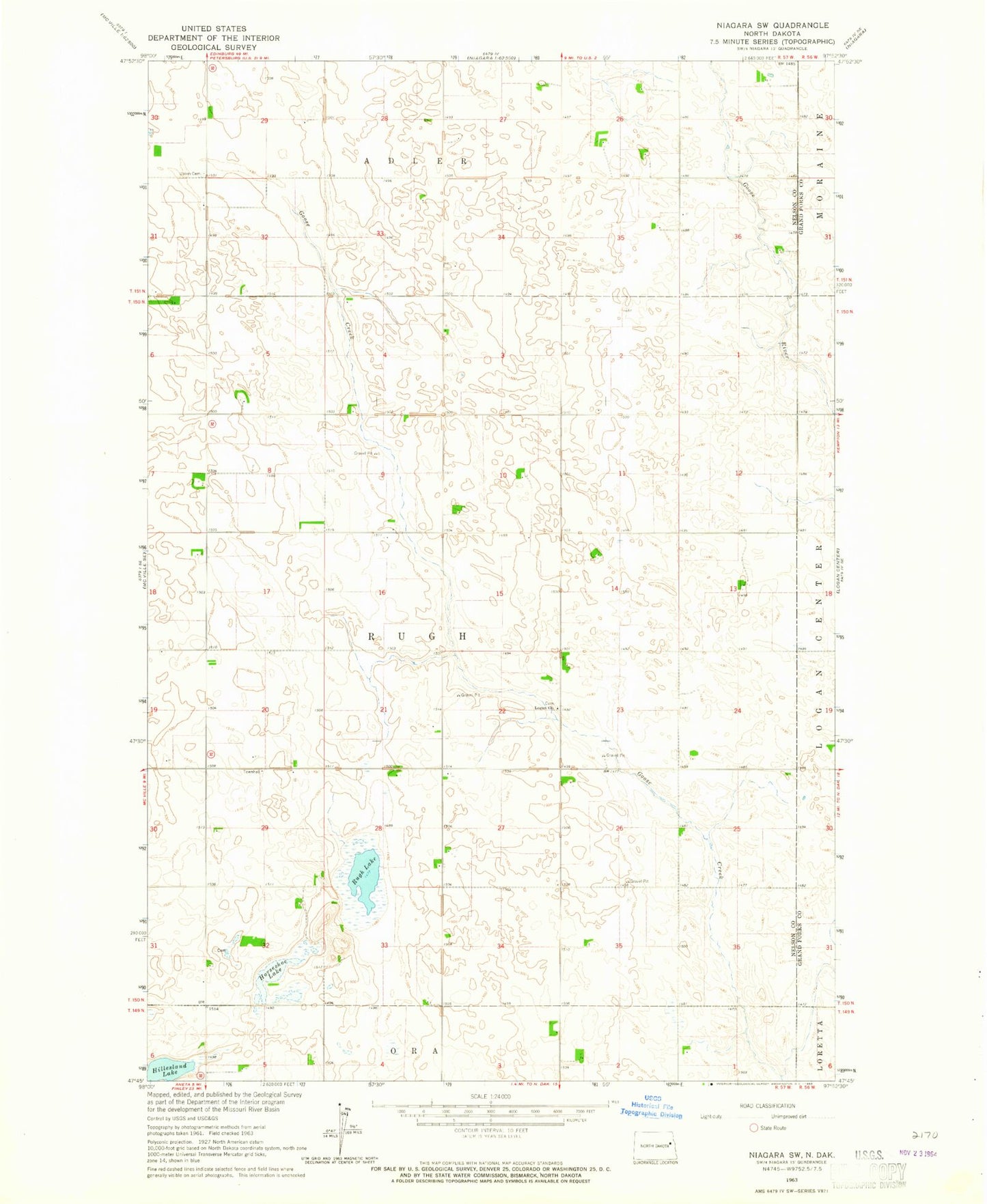 Classic USGS Niagara SW North Dakota 7.5'x7.5' Topo Map Image