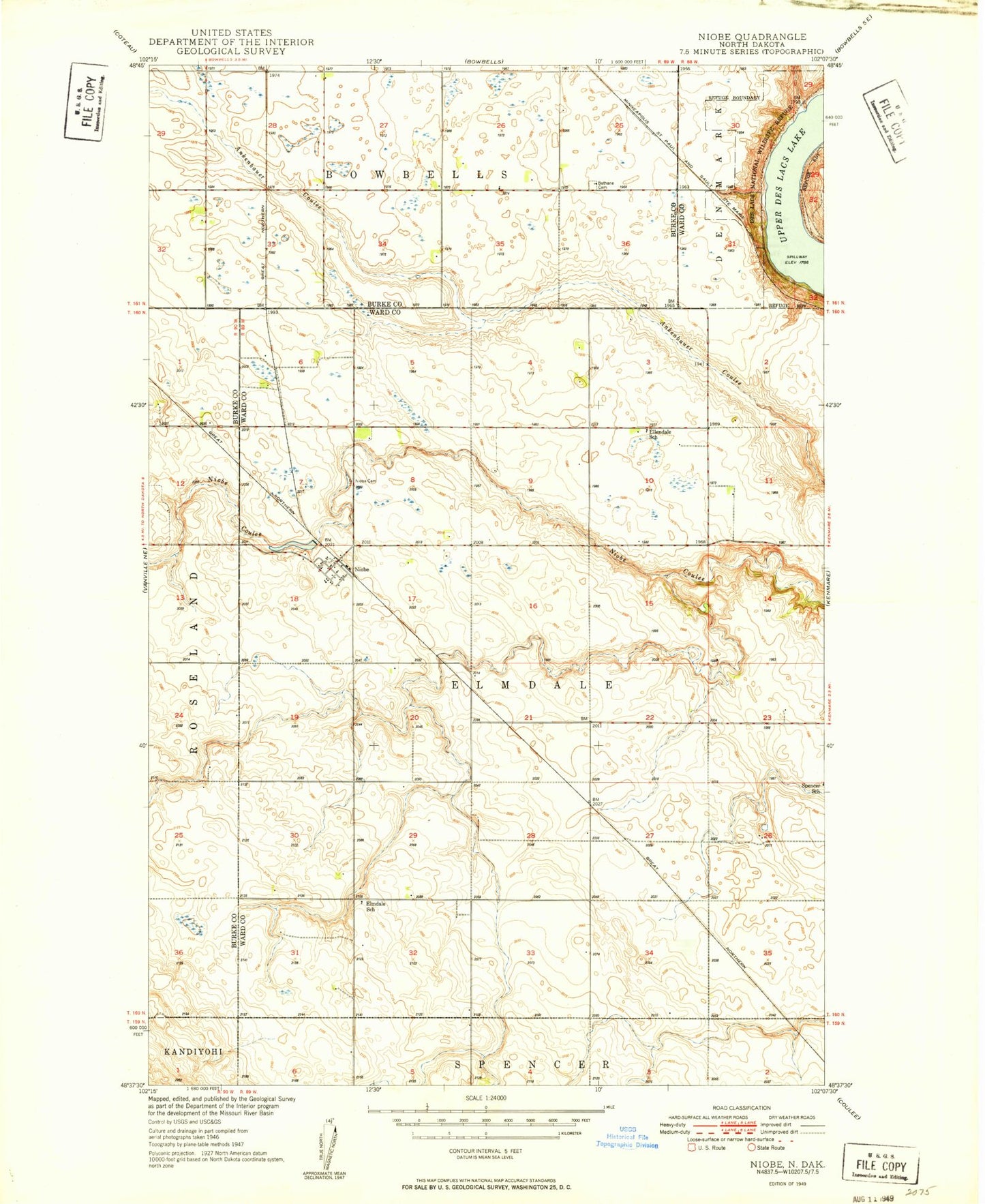 Classic USGS Niobe North Dakota 7.5'x7.5' Topo Map Image