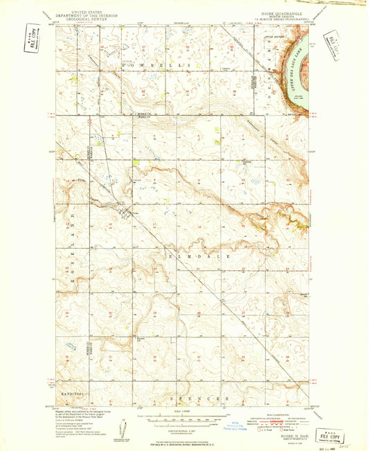 Classic USGS Niobe North Dakota 7.5'x7.5' Topo Map Image