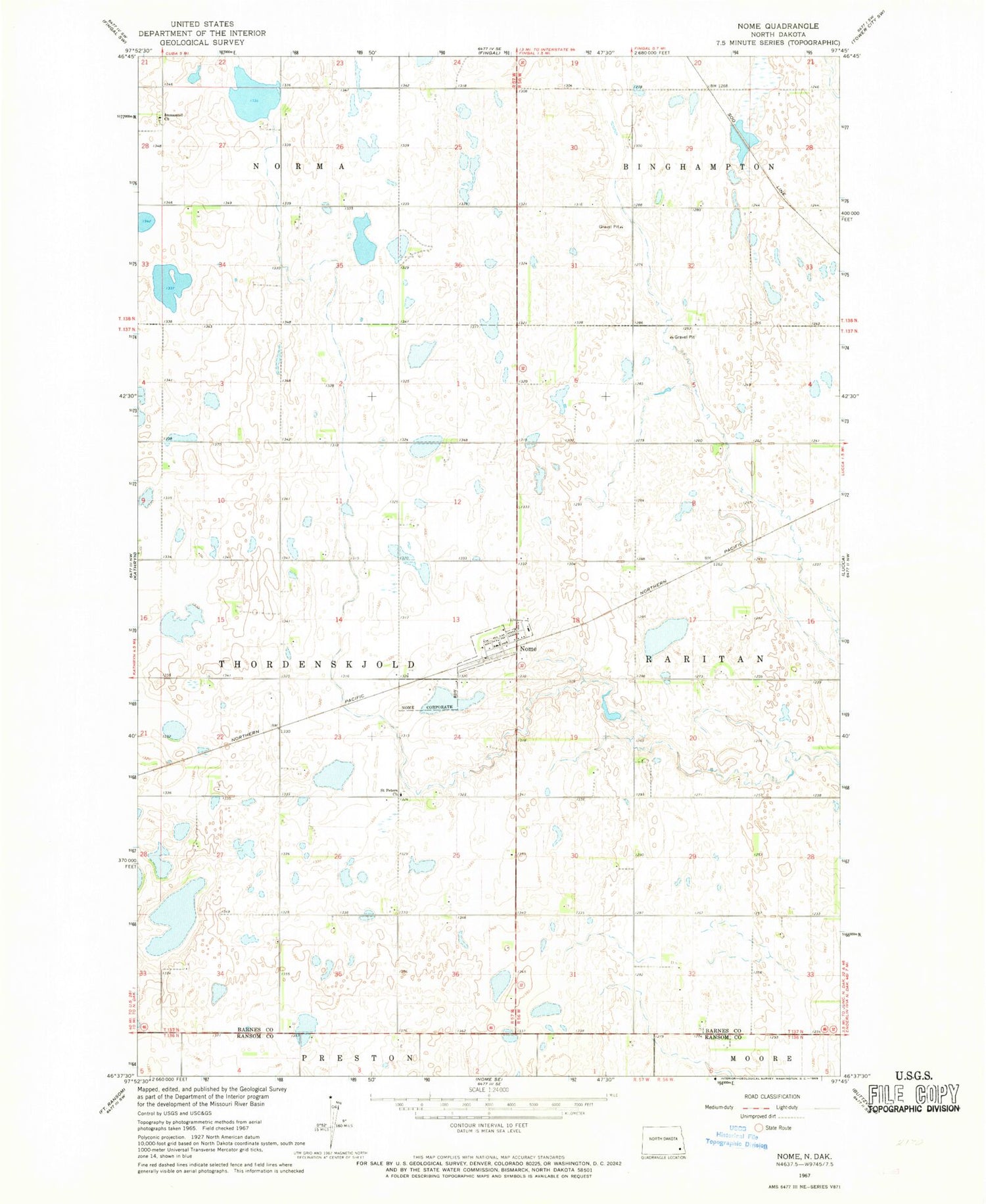 Classic USGS Nome North Dakota 7.5'x7.5' Topo Map Image