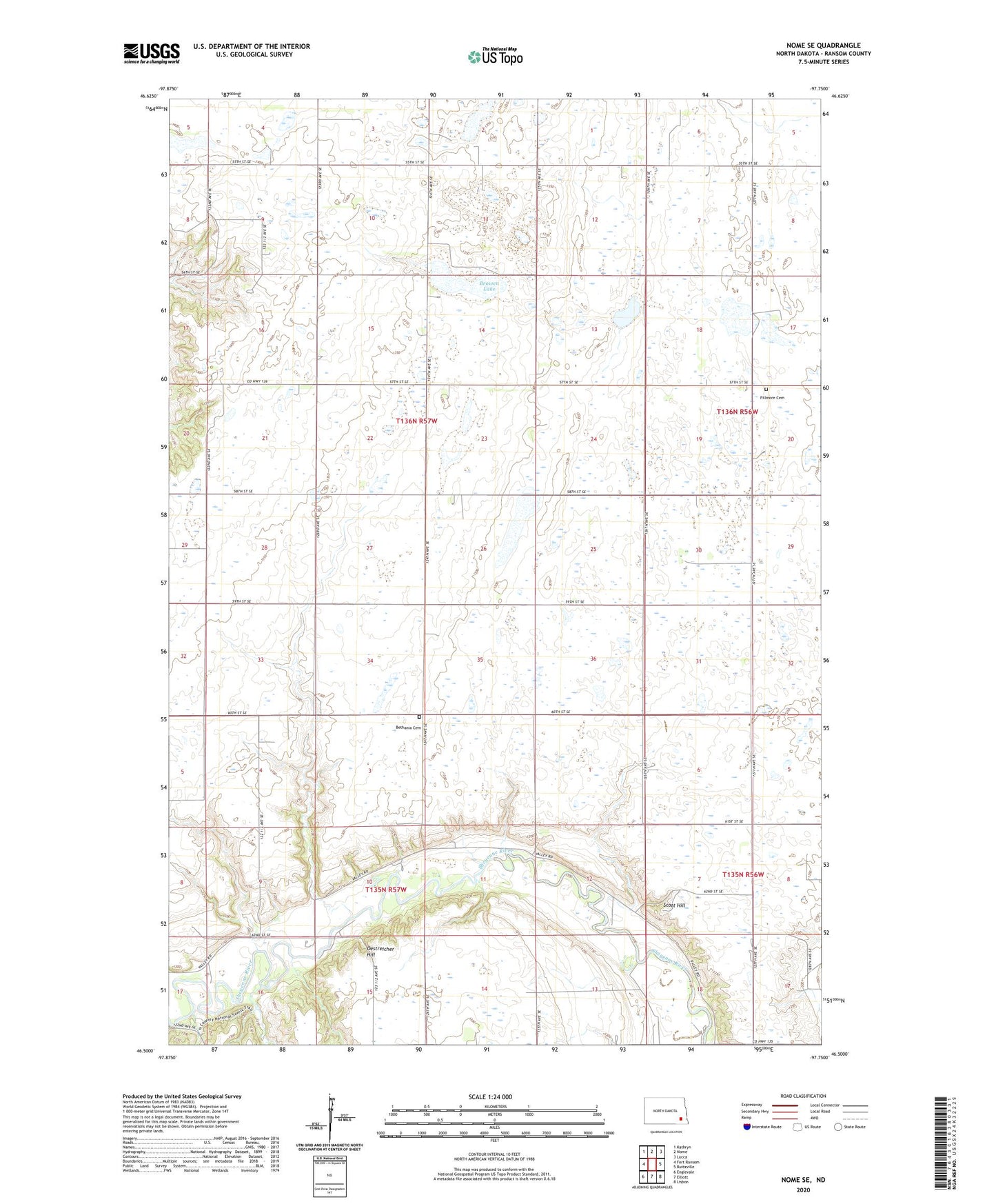Nome SE North Dakota US Topo Map Image