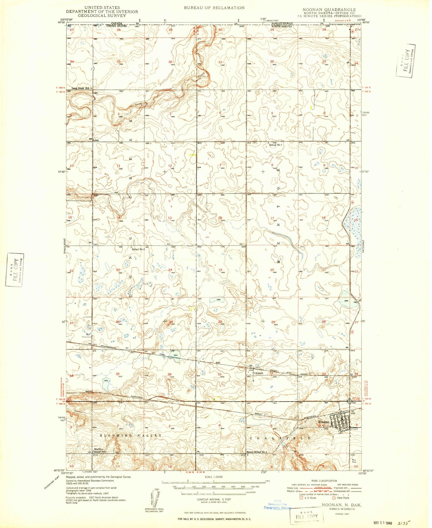 Classic USGS Noonan North Dakota 7.5'x7.5' Topo Map Image