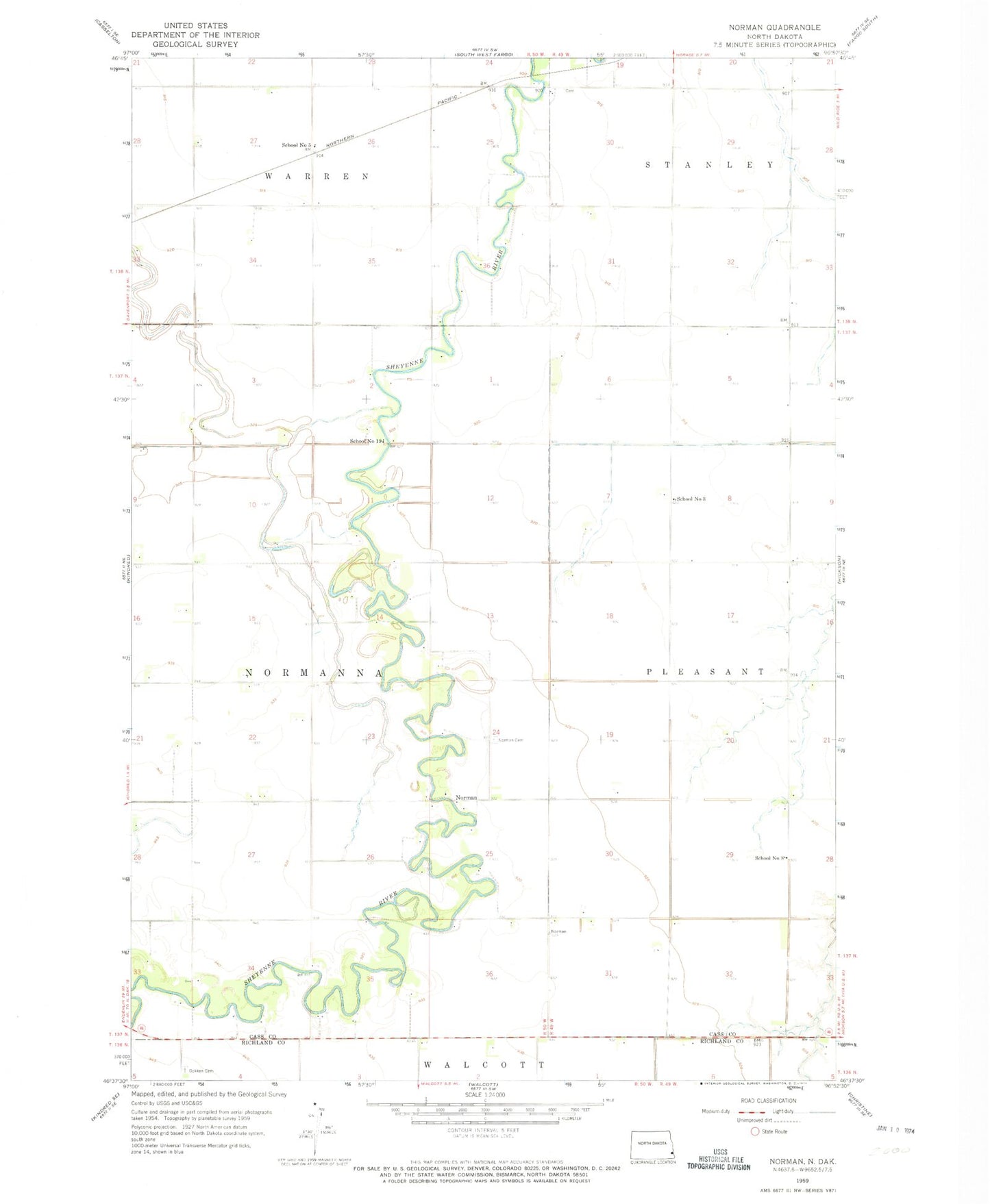 Classic USGS Norman North Dakota 7.5'x7.5' Topo Map Image