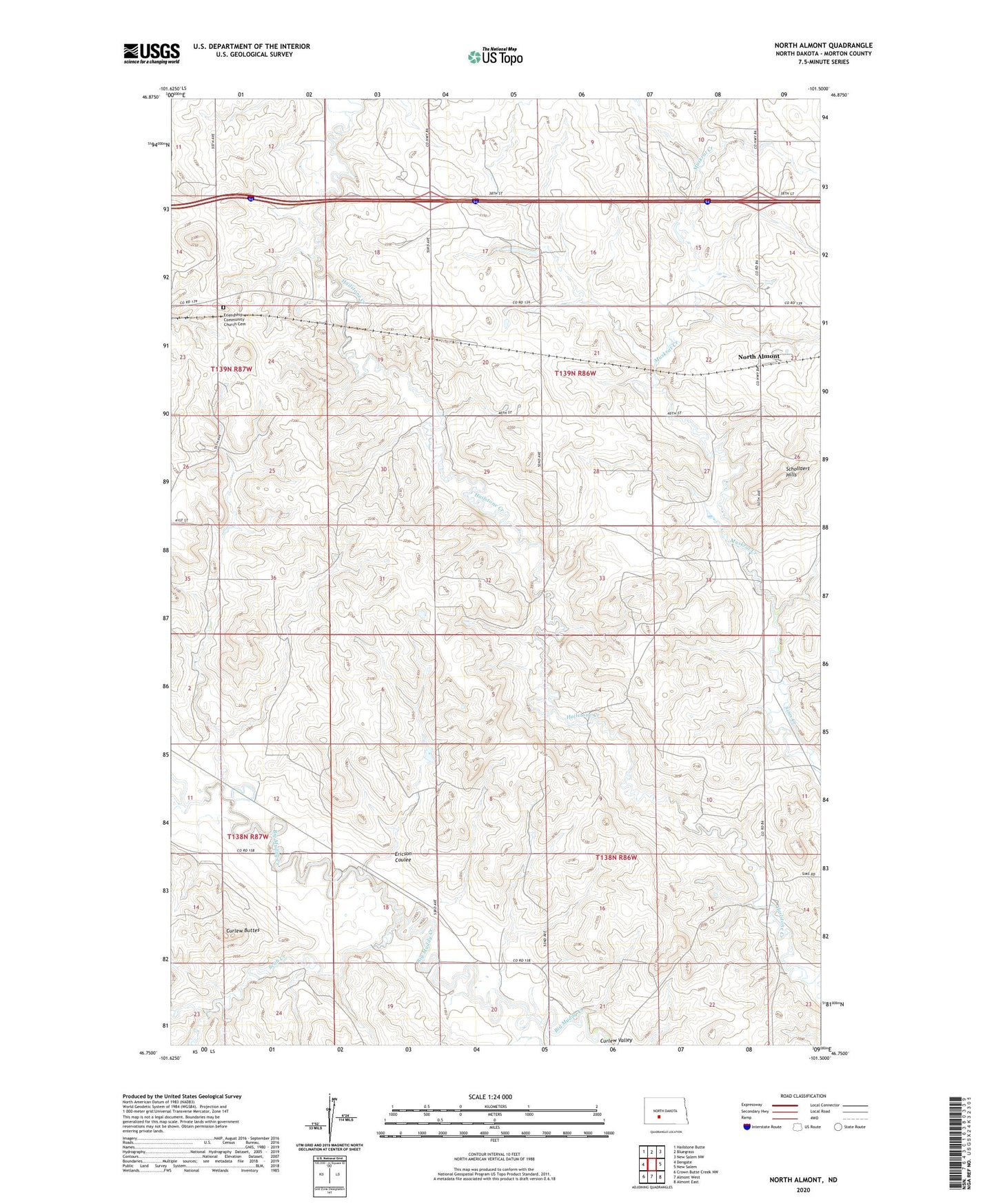 North Almont North Dakota US Topo Map Image