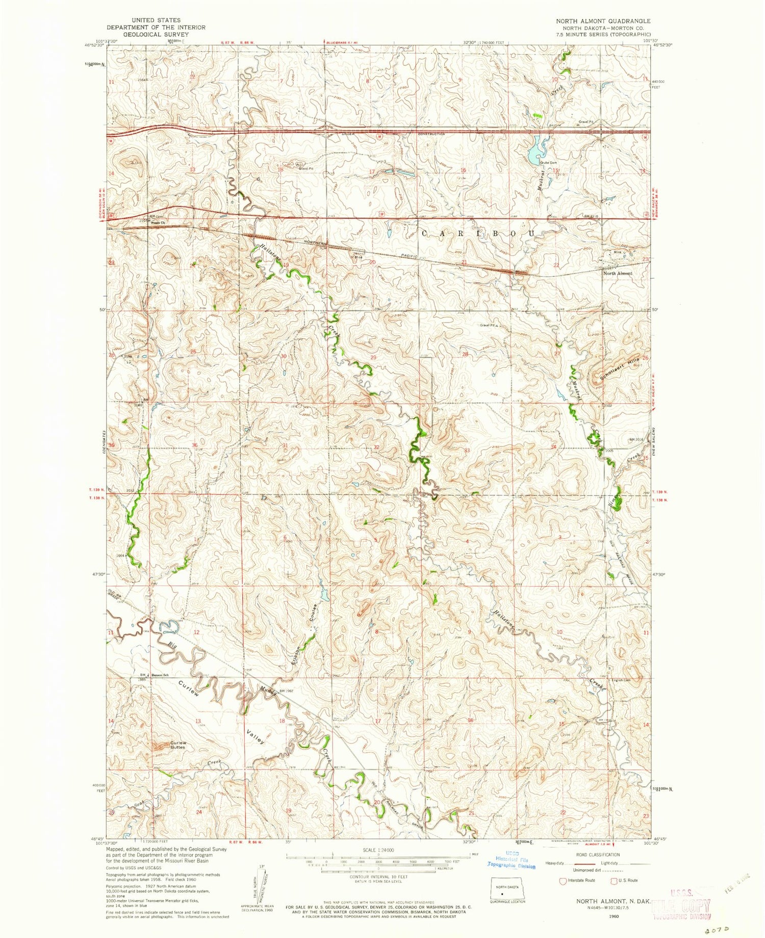 Classic USGS North Almont North Dakota 7.5'x7.5' Topo Map Image