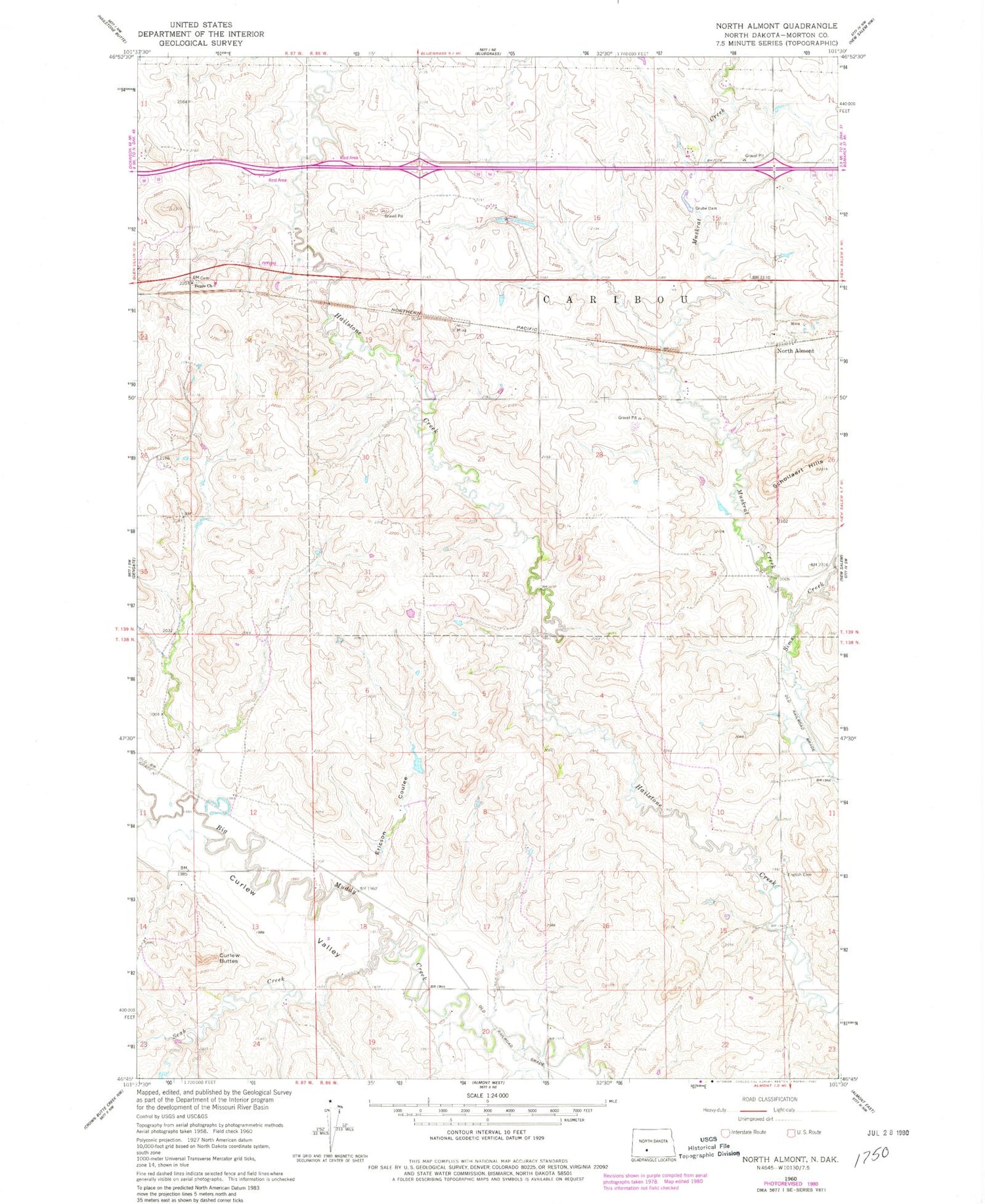 Classic USGS North Almont North Dakota 7.5'x7.5' Topo Map Image