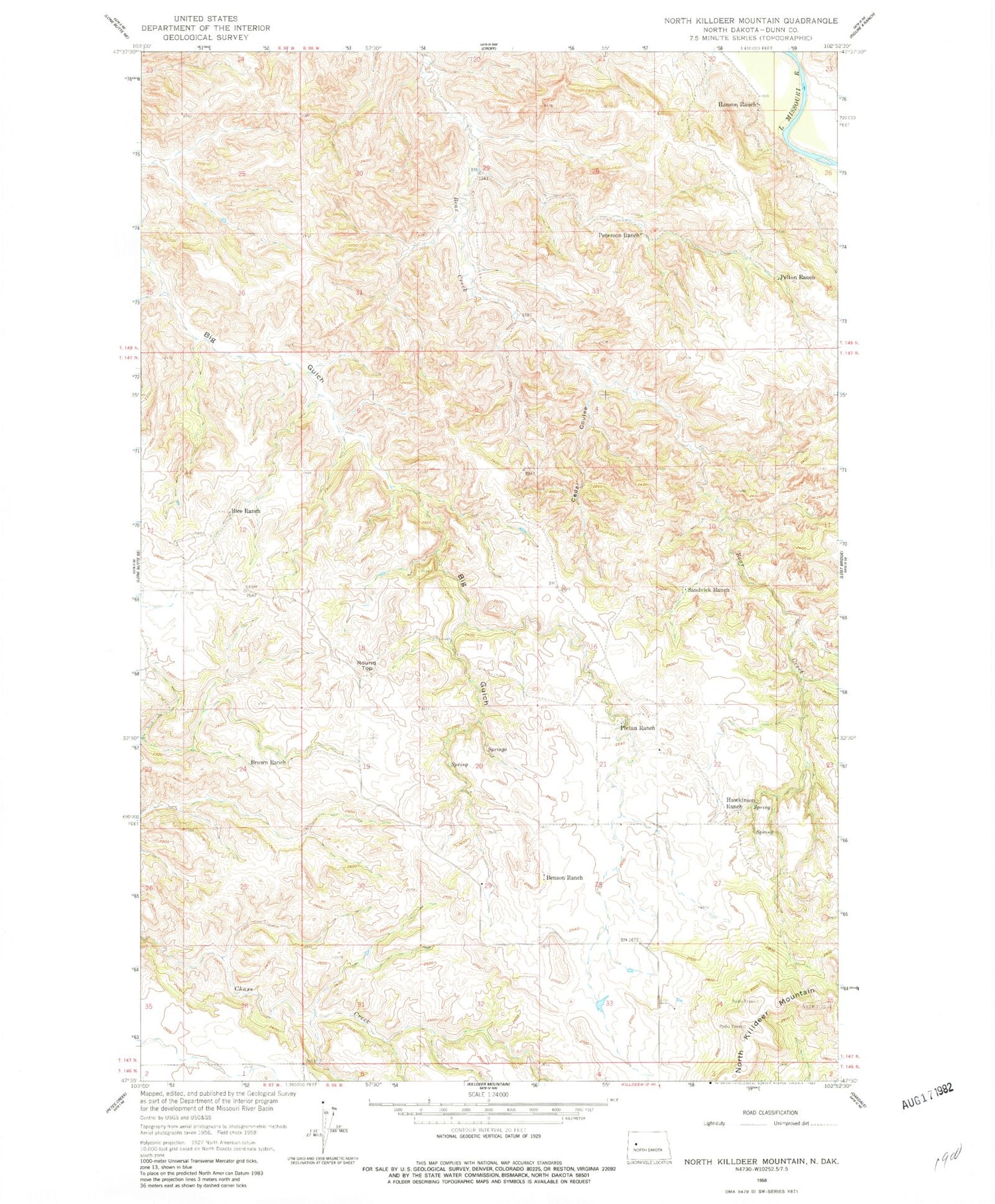 Classic USGS North Killdeer Mountain North Dakota 7.5'x7.5' Topo Map Image