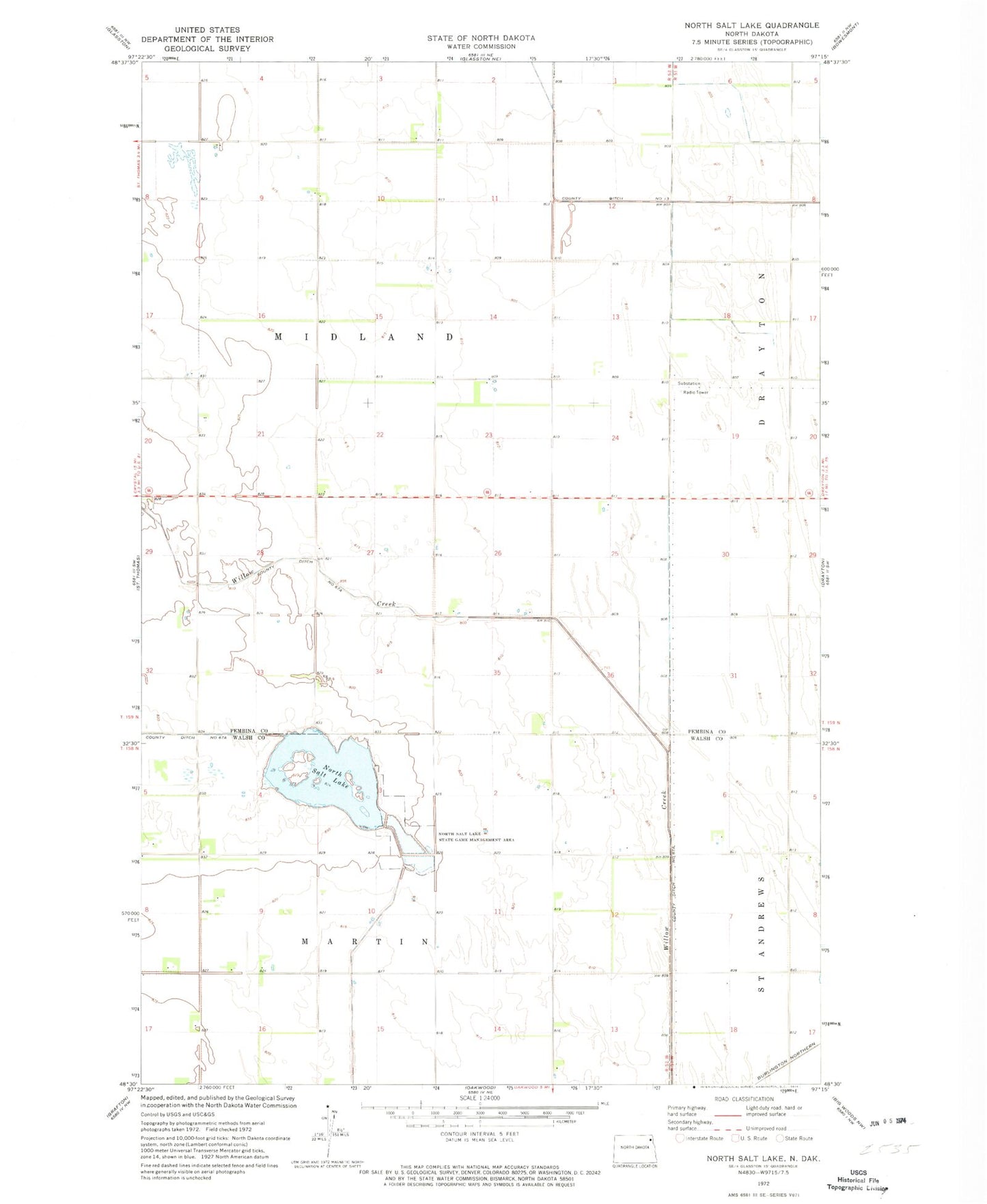 Classic USGS North Salt Lake North Dakota 7.5'x7.5' Topo Map Image