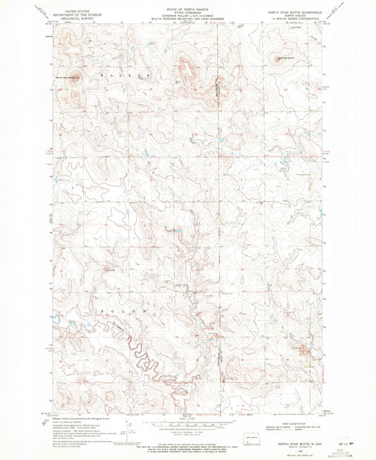 Classic USGS North Star Butte North Dakota 7.5'x7.5' Topo Map Image