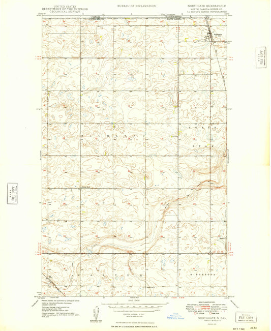 Classic USGS Northgate North Dakota 7.5'x7.5' Topo Map Image