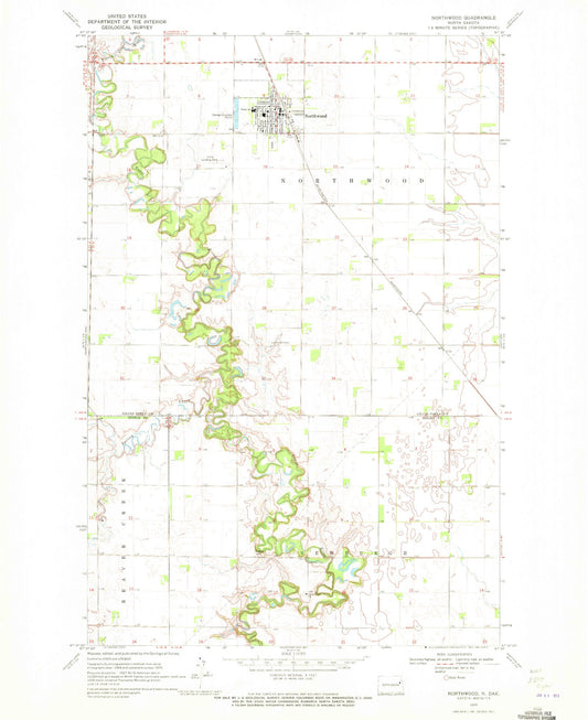 Classic USGS Northwood North Dakota 7.5'x7.5' Topo Map Image