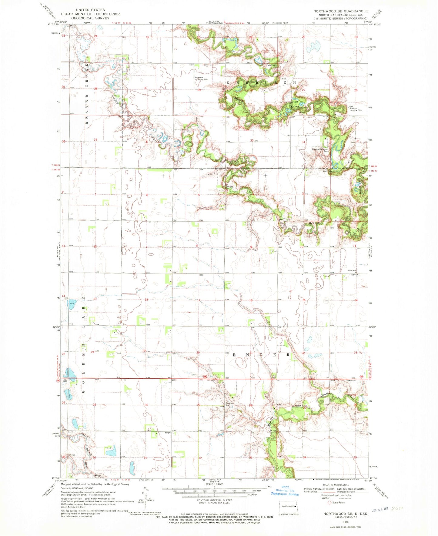 Classic USGS Northwood SE North Dakota 7.5'x7.5' Topo Map Image