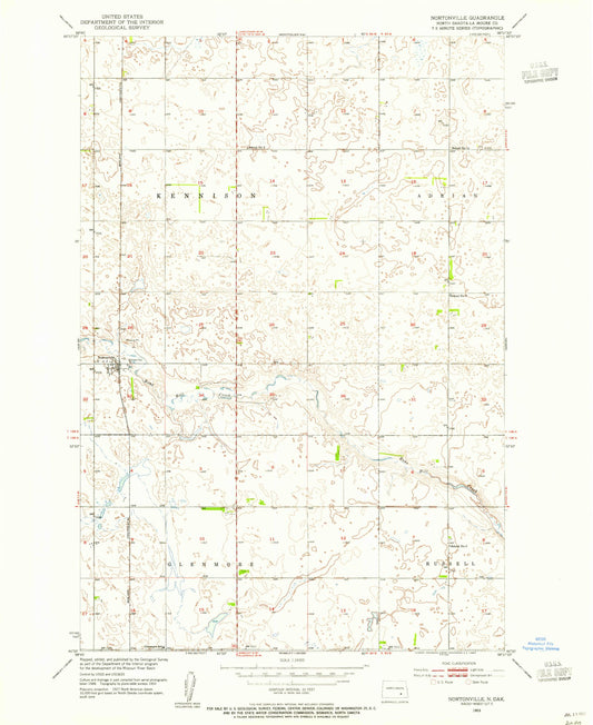Classic USGS Nortonville North Dakota 7.5'x7.5' Topo Map Image
