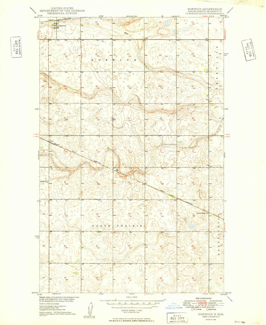 Classic USGS Norwich North Dakota 7.5'x7.5' Topo Map Image