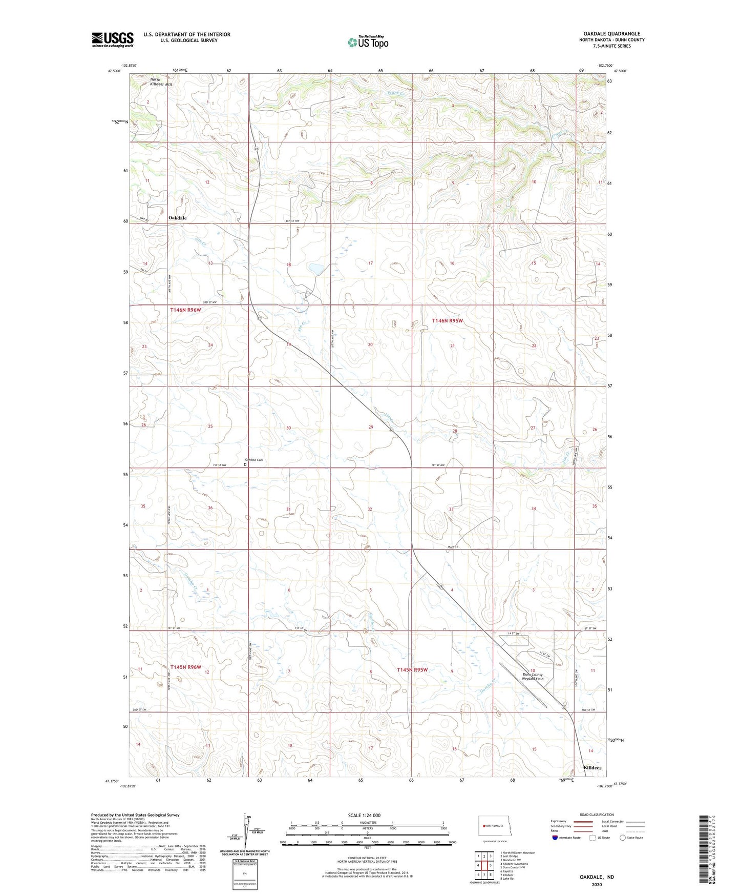 Oakdale North Dakota US Topo Map Image