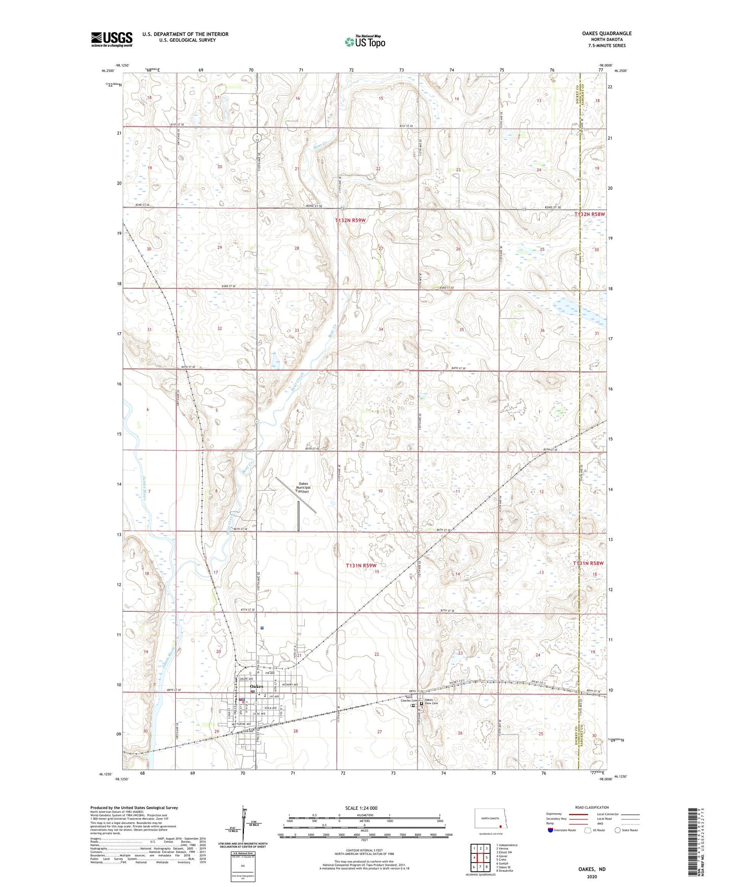 Oakes North Dakota US Topo Map Image