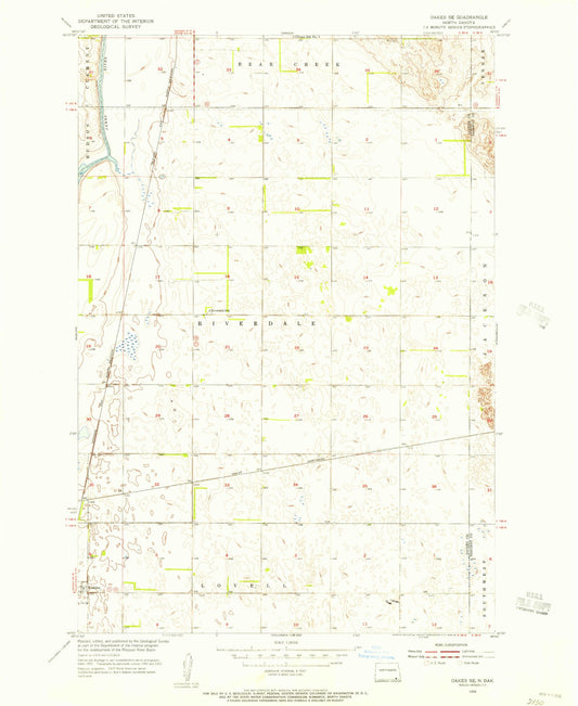 Classic USGS Oakes SE North Dakota 7.5'x7.5' Topo Map Image