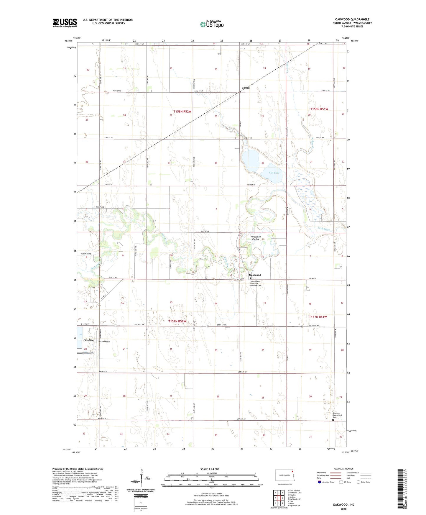 Oakwood North Dakota US Topo Map Image