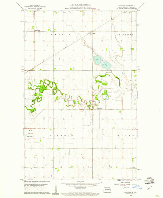 Classic USGS Oakwood North Dakota 7.5'x7.5' Topo Map Image