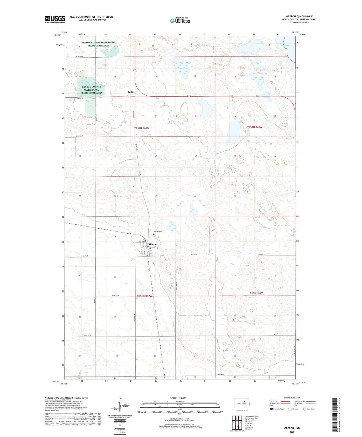 Oberon North Dakota US Topo Map Image