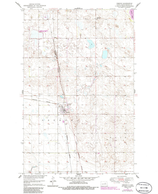 Classic USGS Oberon North Dakota 7.5'x7.5' Topo Map Image