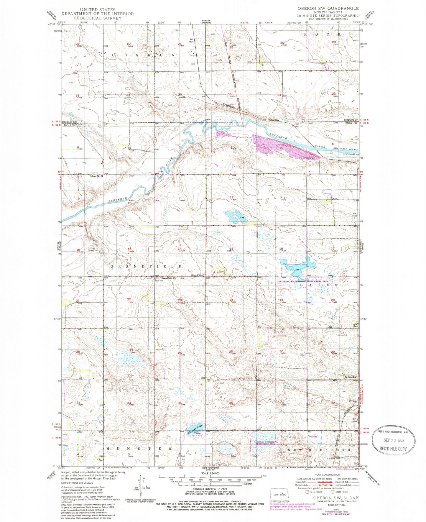 Classic USGS Oberon SW North Dakota 7.5'x7.5' Topo Map Image