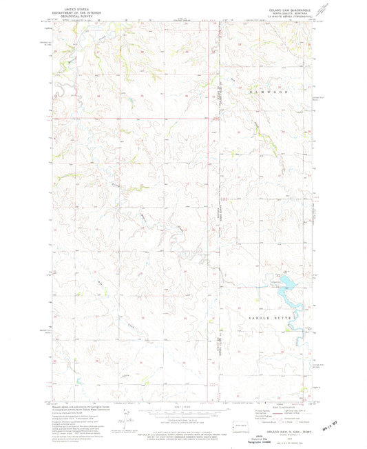 Classic USGS Odland Dam North Dakota 7.5'x7.5' Topo Map Image