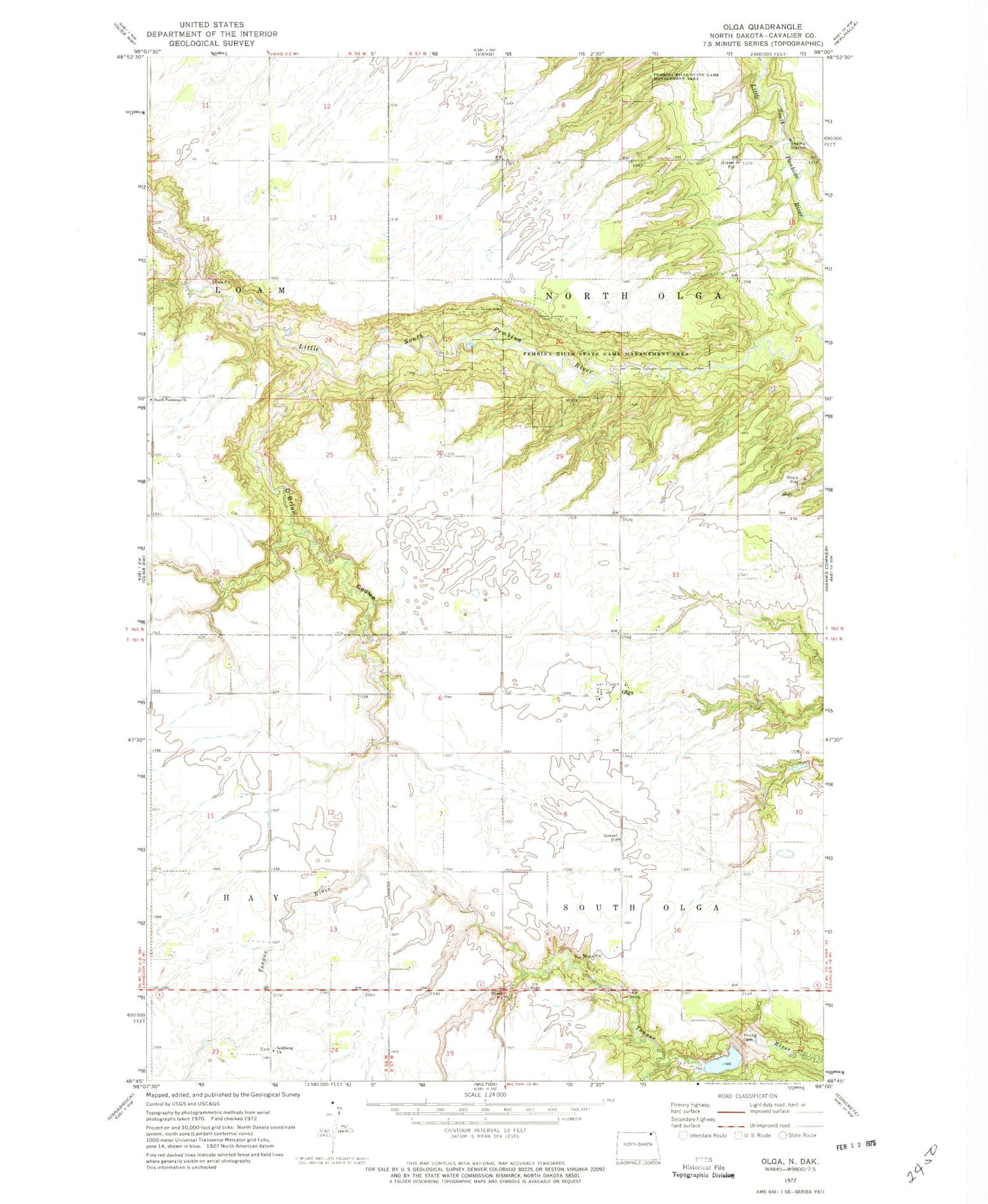 Classic USGS Olga North Dakota 7.5'x7.5' Topo Map Image