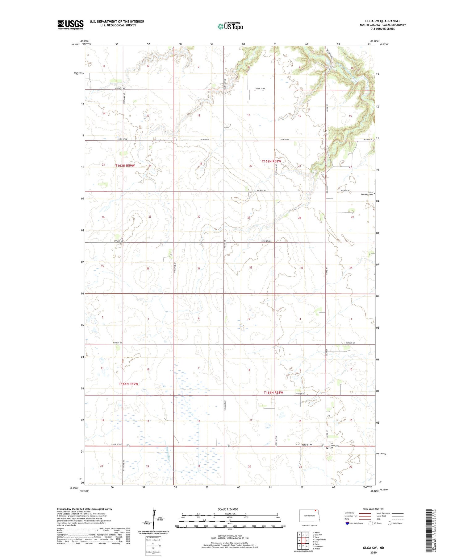 Olga SW North Dakota US Topo Map Image