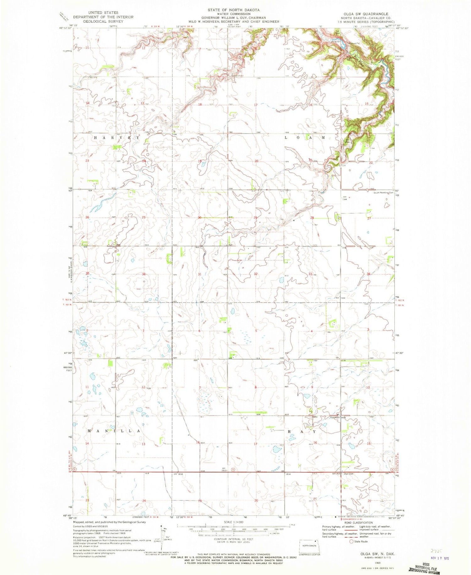 Classic USGS Olga SW North Dakota 7.5'x7.5' Topo Map Image