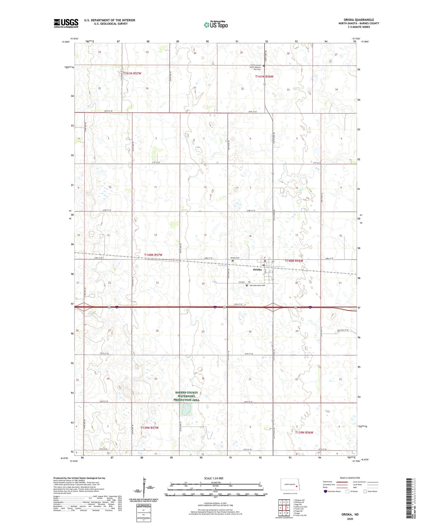 Oriska North Dakota US Topo Map Image