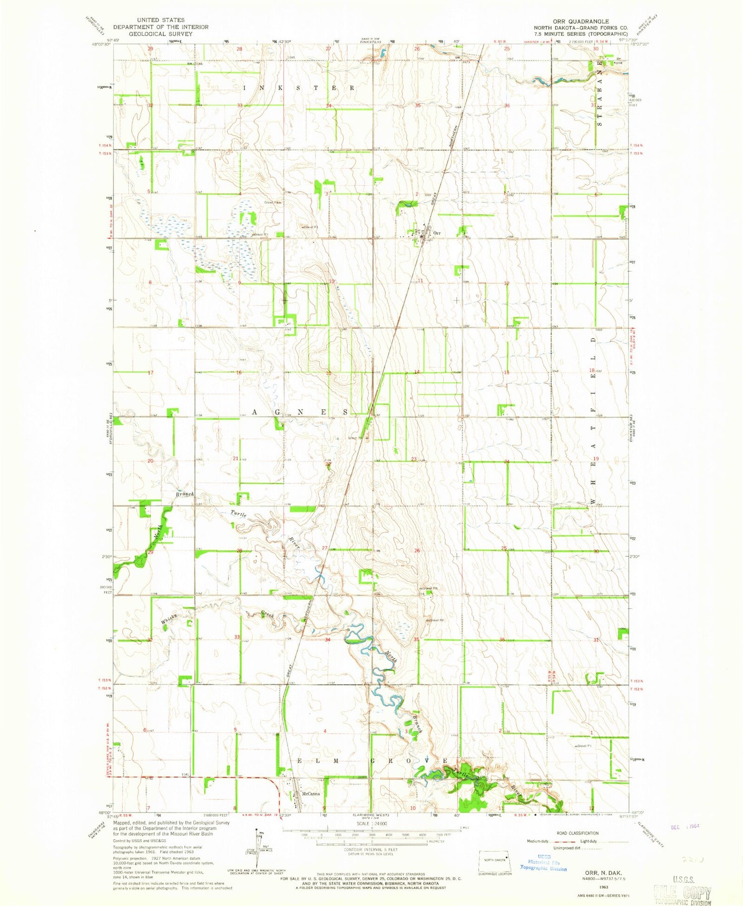 Classic USGS Orr North Dakota 7.5'x7.5' Topo Map Image