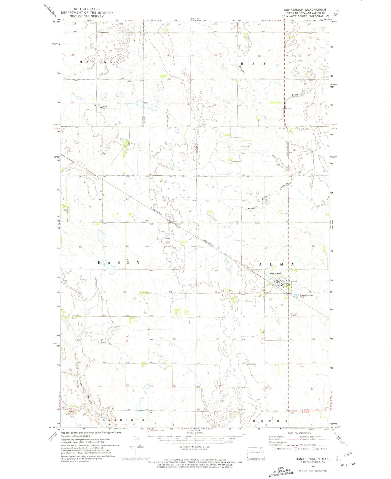 Classic USGS Osnabrock North Dakota 7.5'x7.5' Topo Map Image