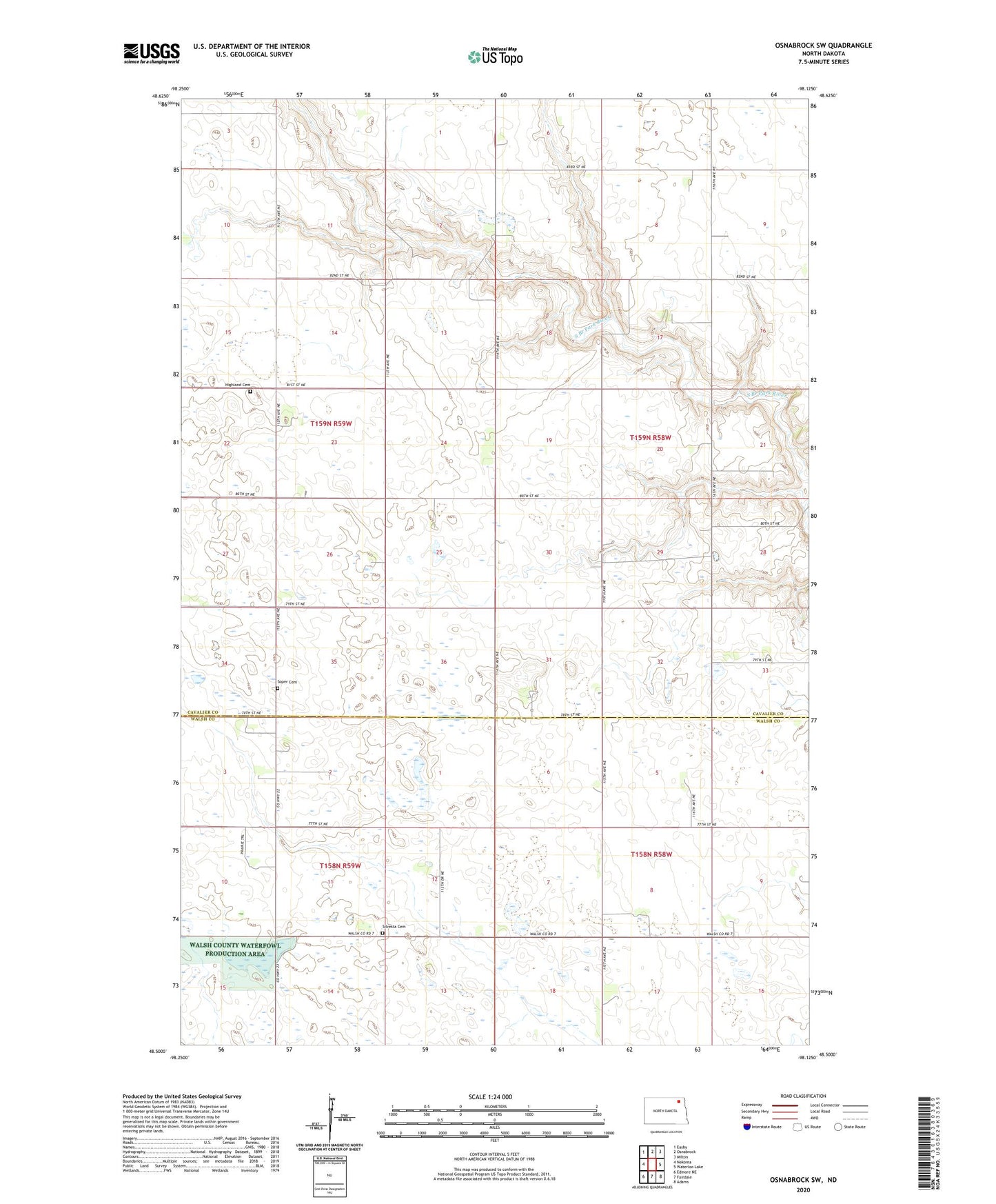 Osnabrock SW North Dakota US Topo Map Image