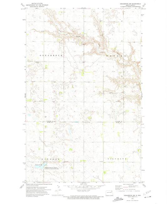Classic USGS Osnabrock SW North Dakota 7.5'x7.5' Topo Map Image