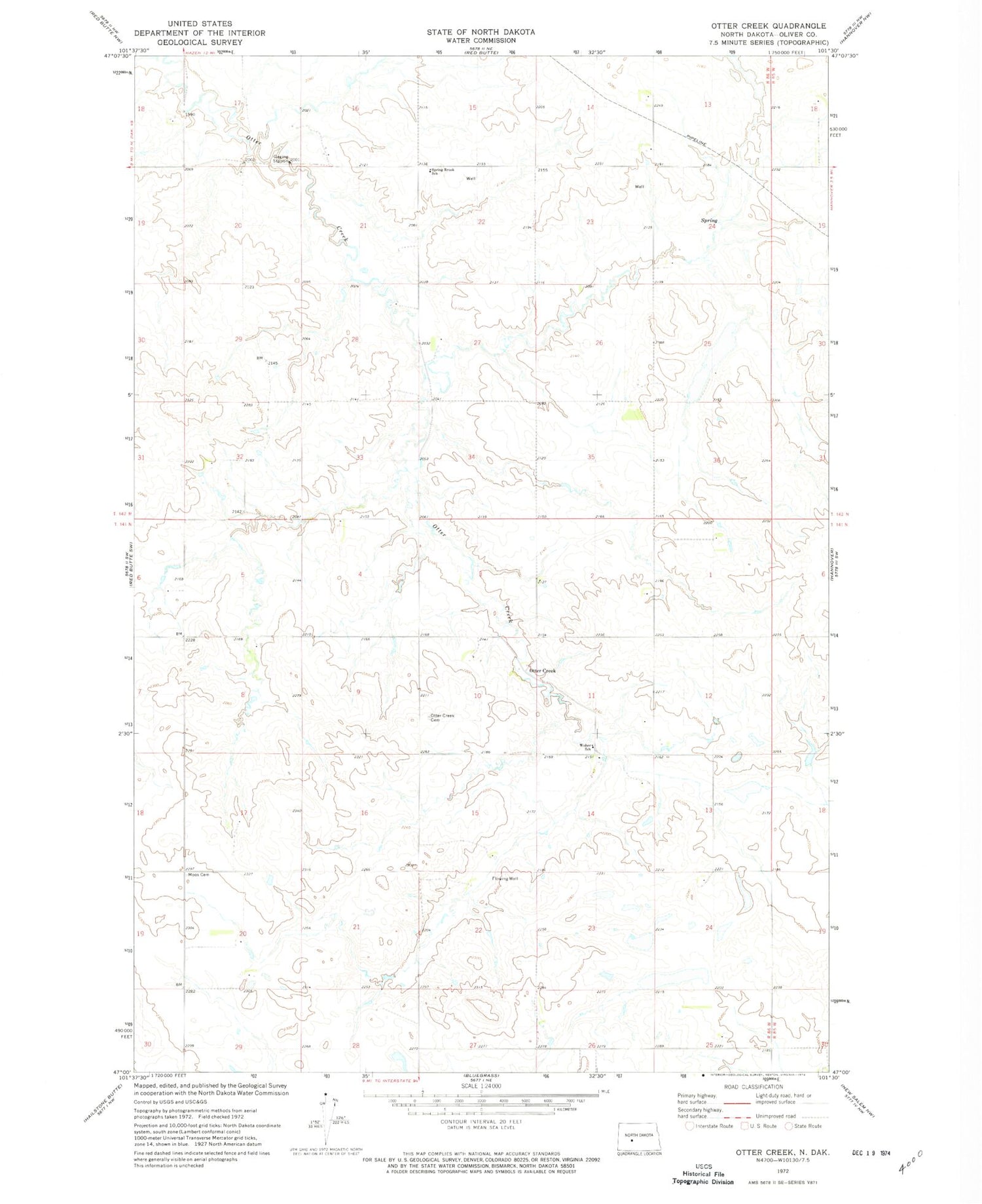Classic USGS Otter Creek North Dakota 7.5'x7.5' Topo Map Image