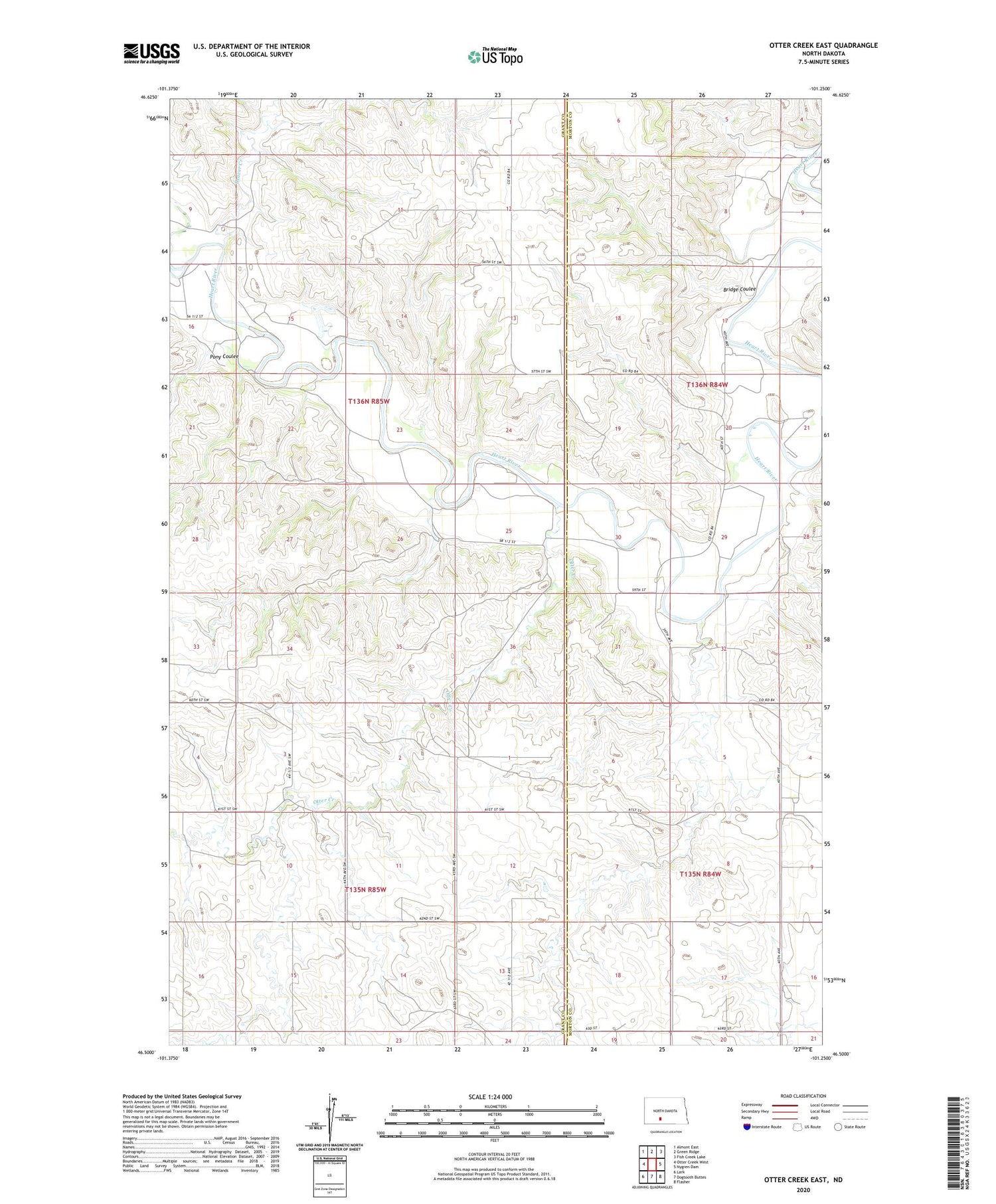 Otter Creek East North Dakota US Topo Map Image