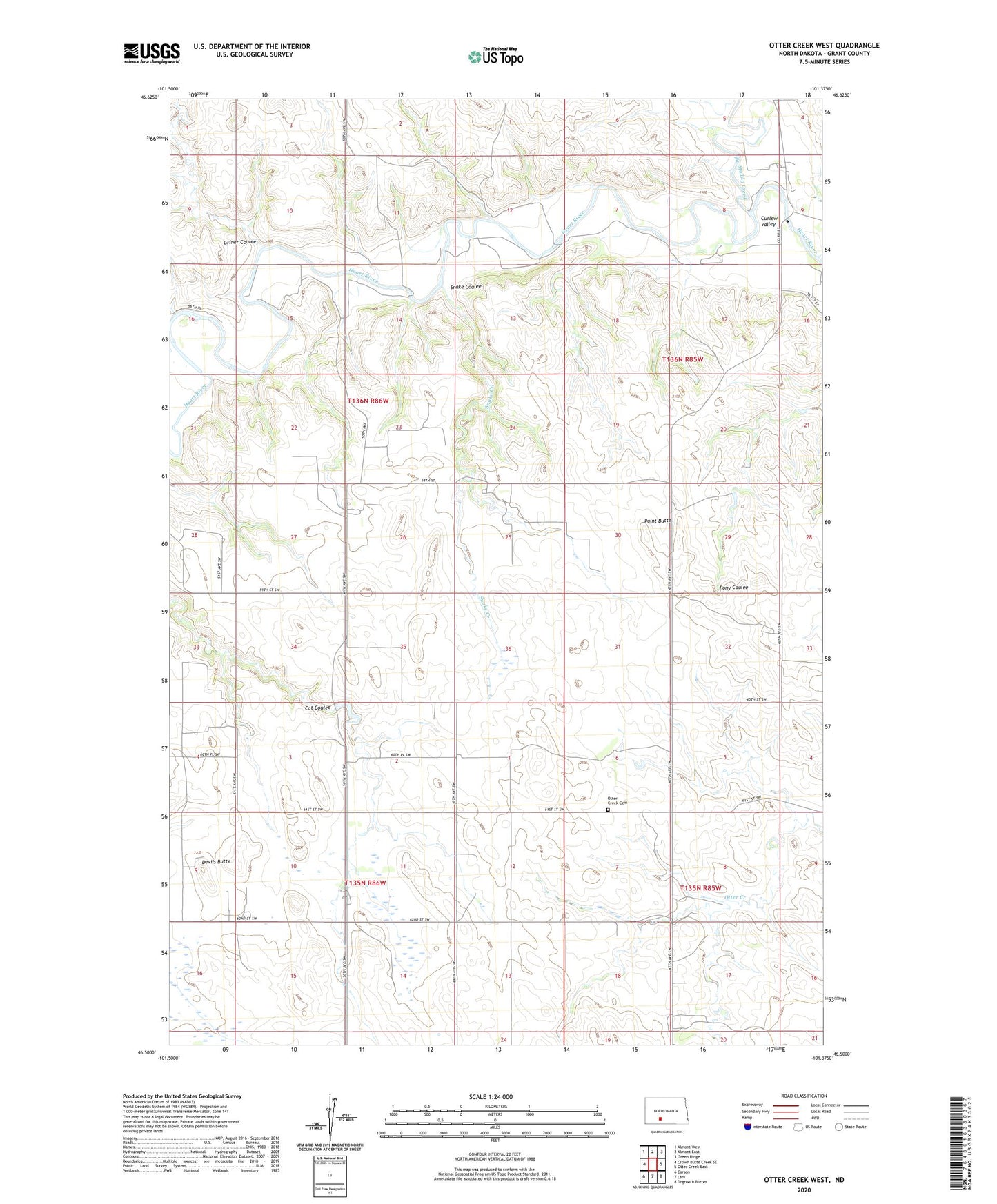 Otter Creek West North Dakota US Topo Map Image