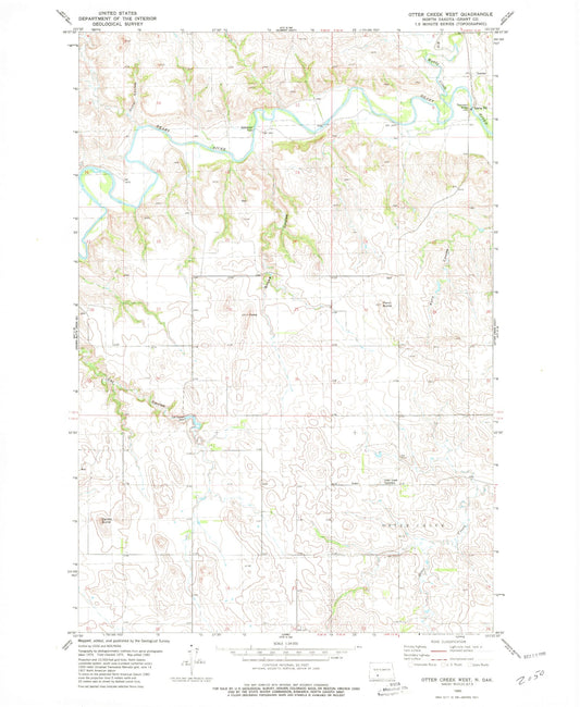 Classic USGS Otter Creek West North Dakota 7.5'x7.5' Topo Map Image