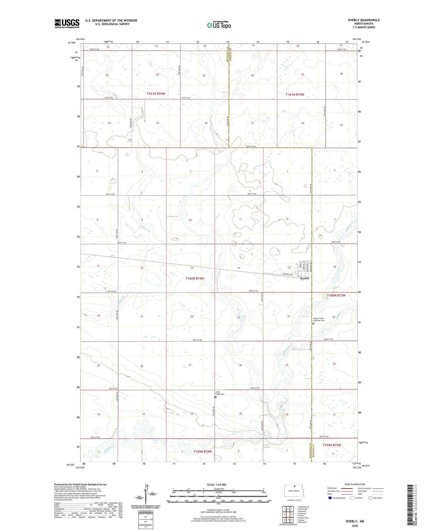 Overly North Dakota US Topo Map Image