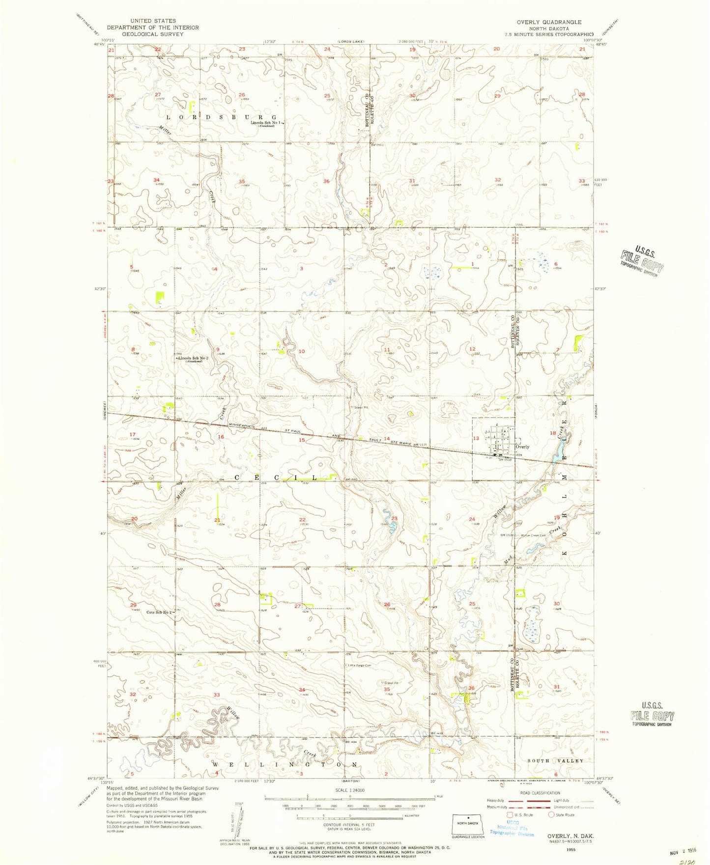 Classic USGS Overly North Dakota 7.5'x7.5' Topo Map Image