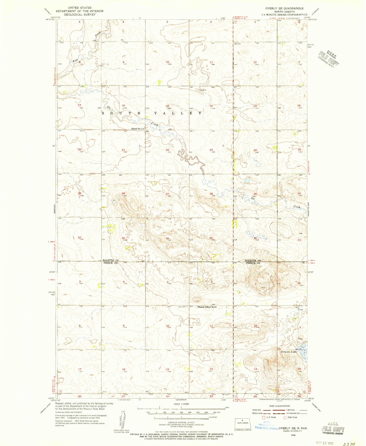 Classic USGS Overly SE North Dakota 7.5'x7.5' Topo Map Image