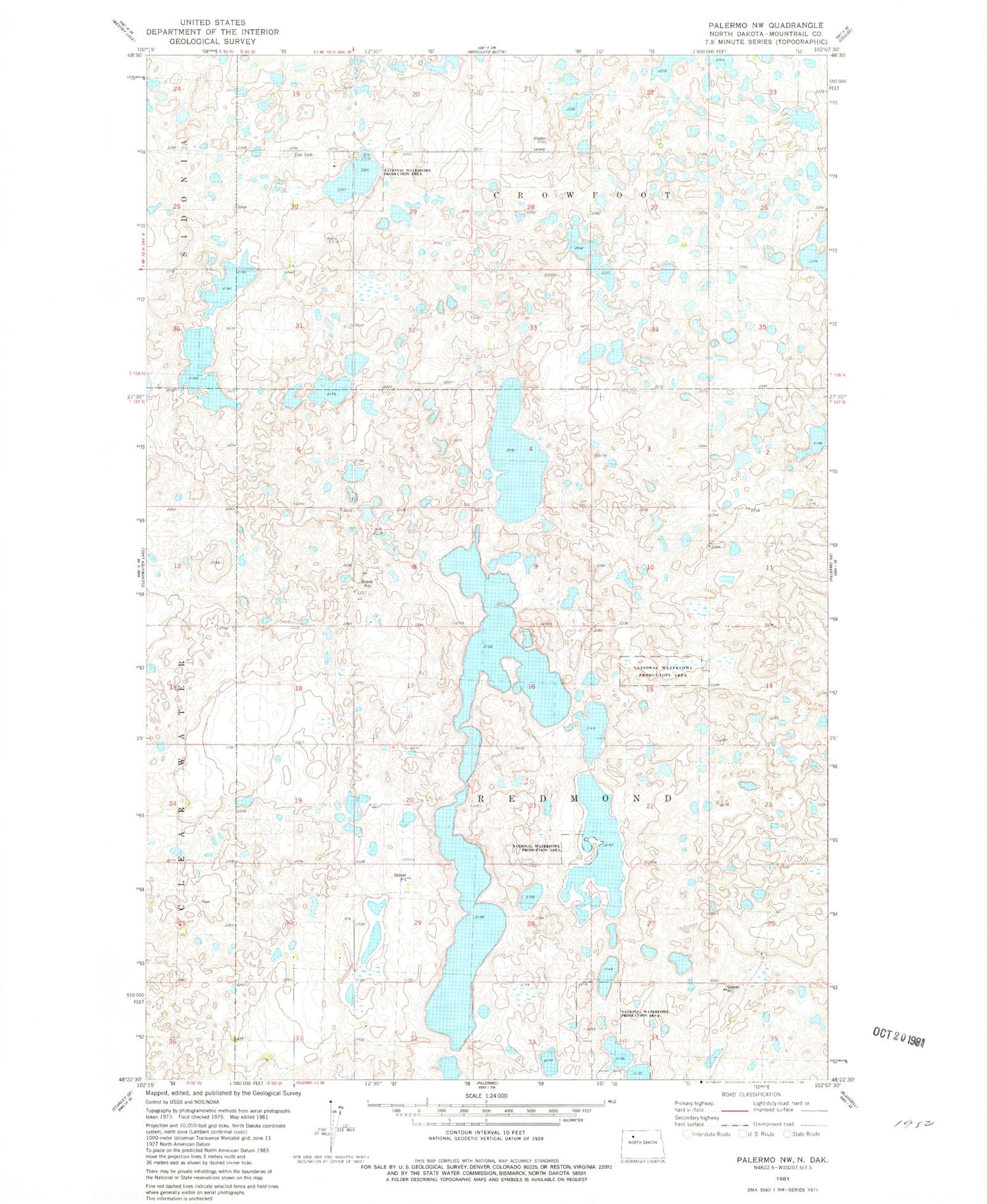 Classic USGS Palermo NW North Dakota 7.5'x7.5' Topo Map Image